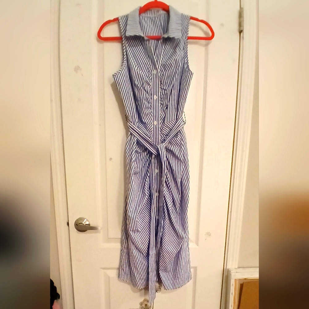 Striped Blue and White Sleeveless Dress